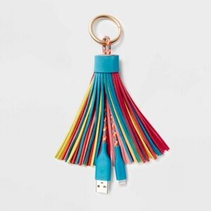 Red 12" Lightning to USB-A Tassel Keychain Clip Cable for iPhone - heyday